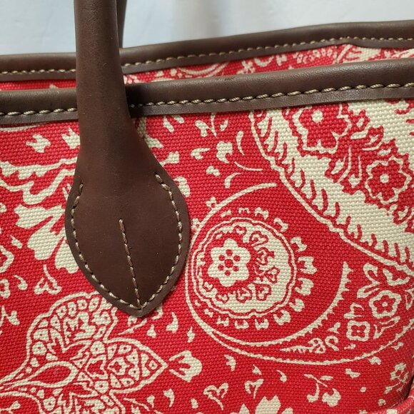 American Living Mackenzie Luggage Tote Bag Red Paisley Print Canvas Faux Leather - Picture 12 of 15